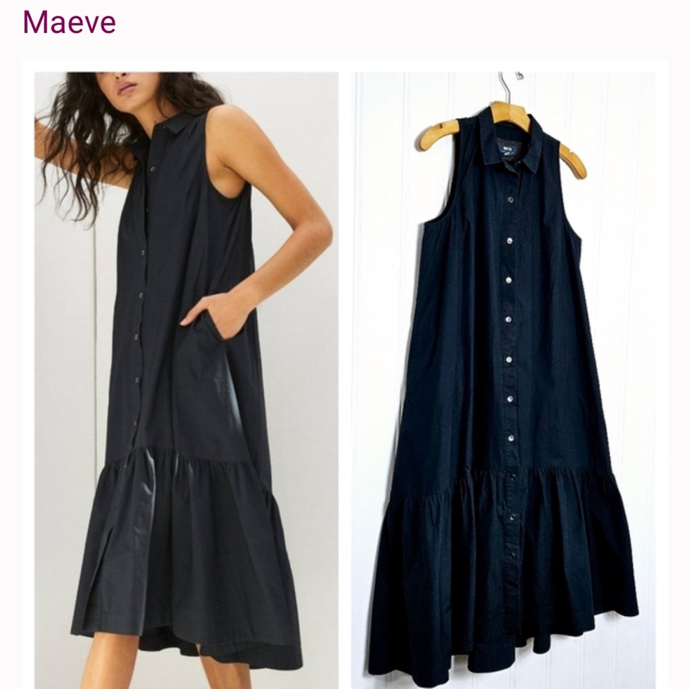 Maeve Mauve Sleeveless Button-Front Maxi Dress in Black